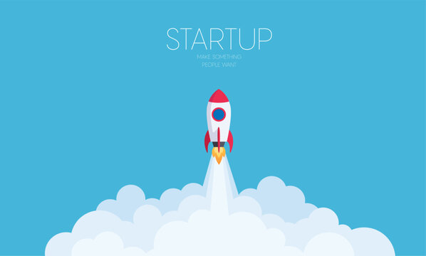 Flat design business startup launch concept, rocket icon. Vector illustration 10 eps.