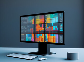 Computer monitor with screen design on white or black background. Generative Ai Illustration.