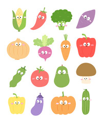 set of cute kawaii various vegetables cartoon characters collection