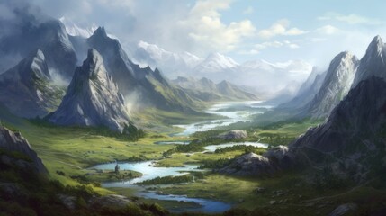 Naklejka premium Depict a diverse range of landscape that surround the Lost Chronicle