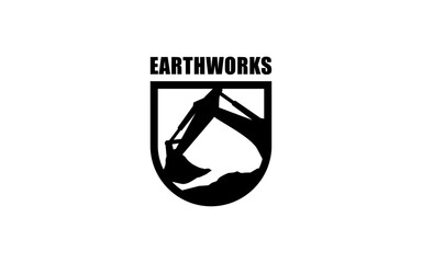 Excavator symbol with silhouette style for logo template, sign and brand.