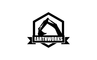 Excavator symbol with silhouette style for logo template, sign and brand.