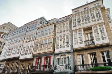 Historic buildings in San Andres street, in the city of A Coruna Coruna, Galicia, Spain 05/02/2023