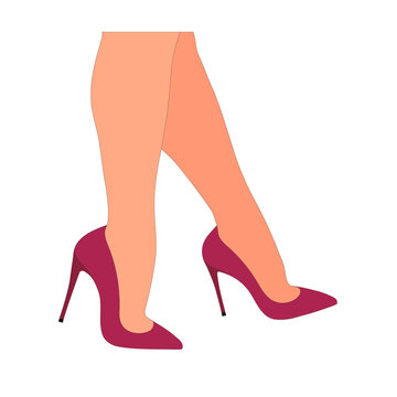 Slender, young female legs in a pose. Shoes stilettos, high heels. Walking, standing, running, jumping, dance. Women shoe model