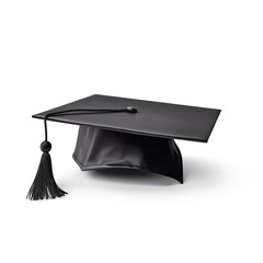 Black student hat,Graduation hat accessory on white background,AI generated.