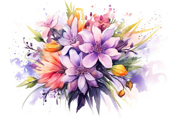 Fototapeta na wymiar Watercolor, Illustration Spring flowers, generative ai