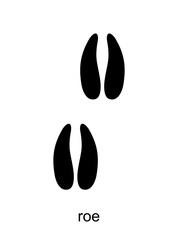 Roe Footprint. Roe Deer track. Track of forest animal. Ungulate animal footprints. Mammal animal. Black Silhouette Design. Vector illustration isolated on white background © EVGENIY