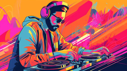 Hand drawn DJ music festival illustration
