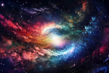 Fototapeta premium Celestial Symphony, Step into a realm where the cosmos come alive, and the wonders of the universe dance before your eyes. In this captivating AI-generated image titled 