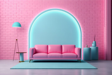 Immerse in Retro Vibes: Creative Advertisement Idea with Neon Pastel Interior