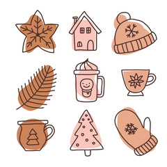 Set of Christmas design element in doodle style