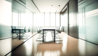 Fototapeta na wymiar Modern office interior design. Empty conference room 3d render. AI generated business boardroom, contemporary workplace or company headquarters 
