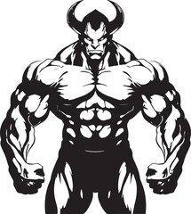Fototapeta na wymiar Bodybuilder devil man, strong devil man, Fitness devil man, Fitness club and gym design. Silhouette of a sports man, Vector illustration, SVG 