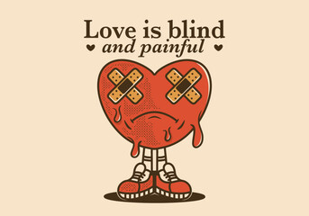 Mascot character of heart with sad expression