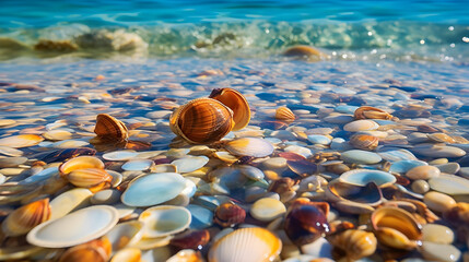Tranquil Shores: Captivating Shellfish in Crystal-Clear Beach Waters
