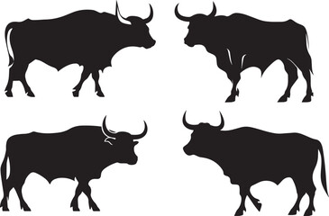 Bull Silhouette set Vector illustration, SVG