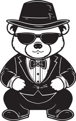 Teddy bear in a business suit and sunglasses, Vector illustration, SVG