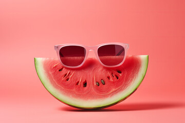 Tropical watermelon wearing summer sunglasses. Generative ai