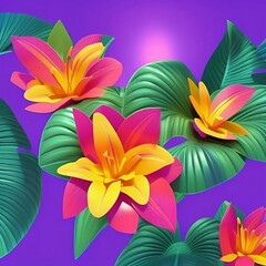 Fototapeta na wymiar Generative AI background with tropical flowers