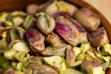 Crispy delicious pistachios with salt without shell