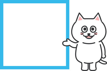 Visitor information board with cartoon white cat and copy space, vector illustration.