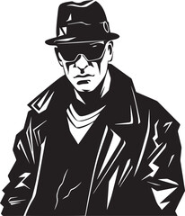 Gangster in a hat and sun glasses vector illustration, SVG
