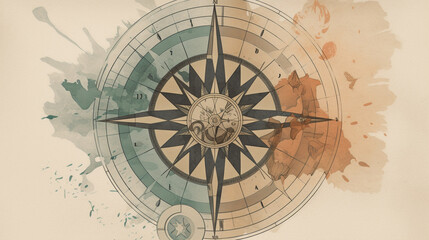 Fototapeta na wymiar A graphic design of a compass, with a vintage feel and a muted color palette Generative AI