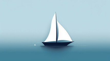 A minimalist graphic design of a sailboat, with flowing lines and a soothing blue color palette Generative AI