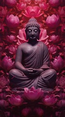 Buddha statue with lotus flower background.Generative Ai