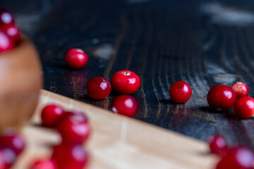 Red ripe cranberries harvested in swamps