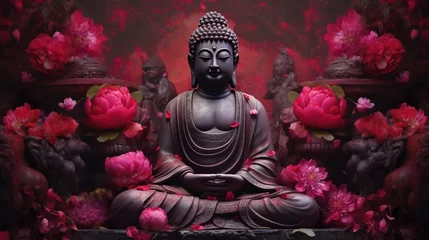  Buddha statue with lotus flower background.Generative Ai © Rudsaphon
