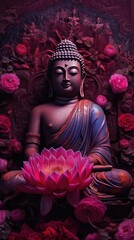 Buddha statue with lotus flower background.Generative Ai