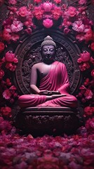 Buddha statue with lotus flower background.Generative Ai