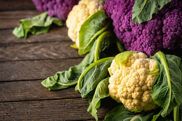Raw fresh colorful cauliflowers