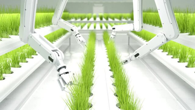 Smart robotic farmers concept, robot farmers, Agriculture technology, Farm Automation