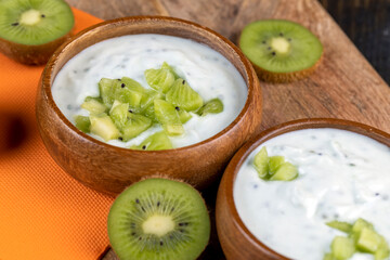 Delicious Fresh Cow's milk Yogurt with Kiwi slices