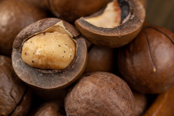 Peeled macadamia nuts on the table