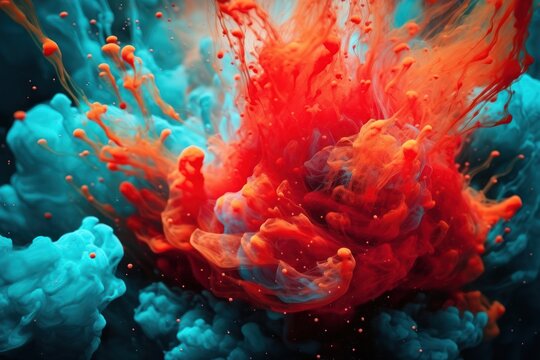 abstract digital background with massive clouds of multicolored inks in water, ai tools generated image