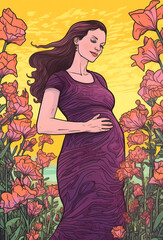 hand drawn pregnant mothers day illustration
