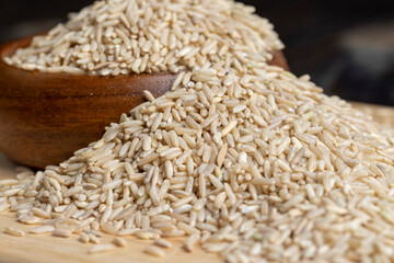 Unprocessed healthy dark rice, close up