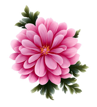 A pink flower with green leaves on a transparent background Generative AI