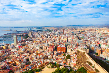Obraz premium Alicante city centre aerial panoramic view, Spain