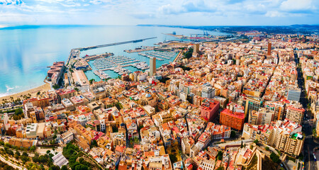 Obraz premium Alicante city port aerial panoramic view, Spain