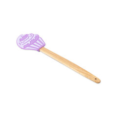 Cupcake shaped silicon and bamboo wooden spatula isolated over white background