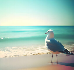 Seagull on the beach. Generated AI