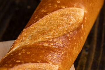French long bread made of wheat flour, fresh baguette