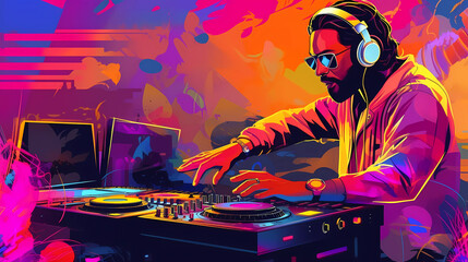 Hand drawn DJ music festival illustration
