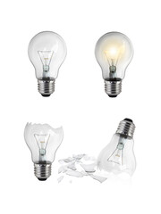 Broken light bulb, transparent background