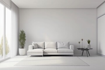 interior background carpet furniture white floor wall design house render. Generative AI.