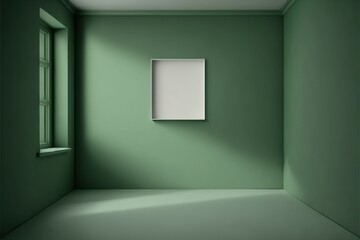 Fototapeta na wymiar Empty Light Green Wall for Product Presentation, Enhancing Product Appeal with Chiaroscuro. Utilizing Chiaroscuro in Minimalist Product Backgrounds